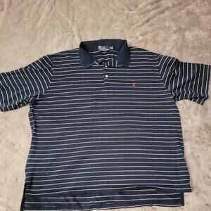 Polo Ralph Lauren Men’s Navy Blue Striped Polo Shirt Red Pony Logo Size XXL